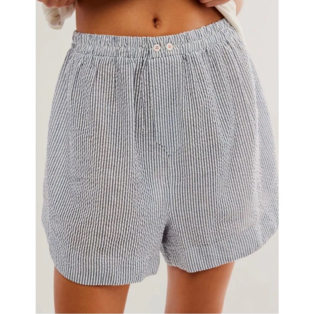 Free People High Waist Pinstripe Shorts in Gray